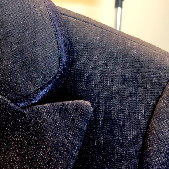 Womens sz 2 fitted denim suit blazer with shoulder pads - Picture 4 of 9